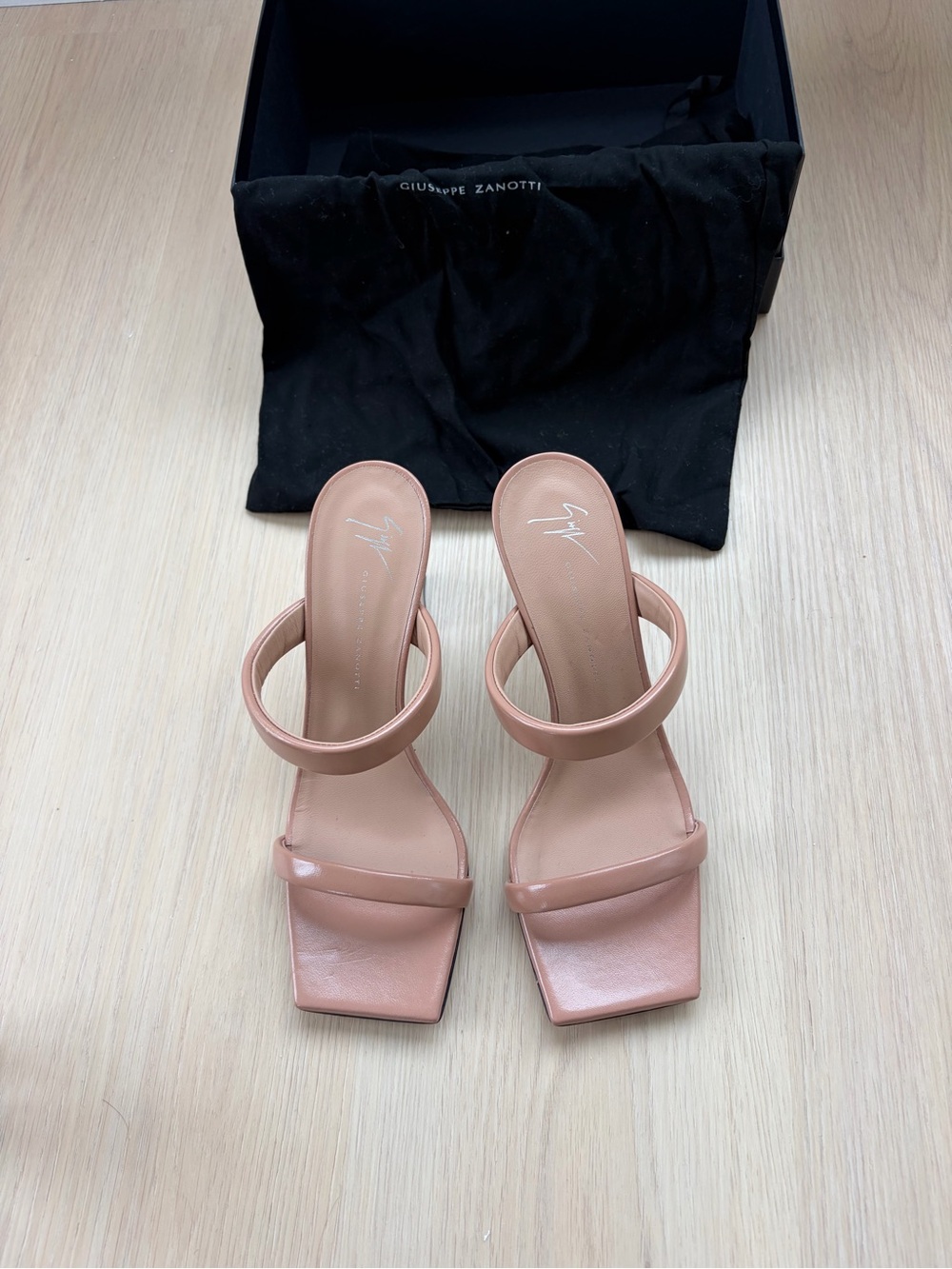 Giuseppe Zanotti Blush Pink Square-Toe Double-Strap Heeled Sandals